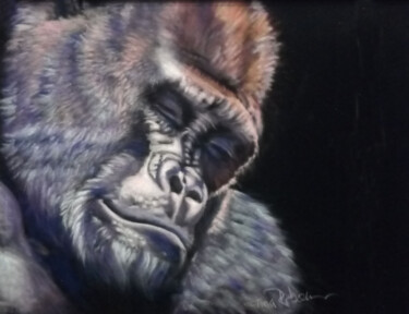 Painting titled "Portrait Gorille à…" by Nathalie Bourré (TinaRebou), Original Artwork, Pastel