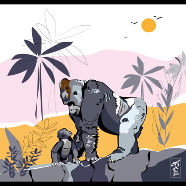 Arte digital titulada "Papa Gorille et son…" por Nathalie Bourré (TinaRebou), Obra de arte original, Trabajo Digital 2D Mont…