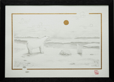 Peinture intitulée "Ours polaires" par Nathalie Boyer, Œuvre d'art originale, Encre