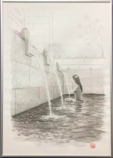 Dessin intitulée "Fontaines de purifi…" par Nathalie Boyer, Œuvre d'art originale, Encre