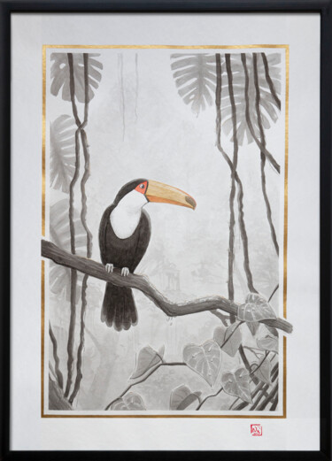 Картина под названием "Toucan" - Nathalie Boyer, Подлинное произведение искусства, Чернила