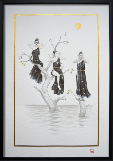 Painting titled "Les Trois Grâces" by Nathalie Boyer, Original Artwork, Ink