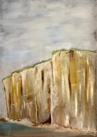 Painting titled "Les falaises" by Nathalie Brinon, Original Artwork, Oil Mounted on Wood Stretcher frame