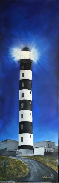 Painting titled "Phare du Créac'h" by Nathalie Brinon, Original Artwork, Oil Mounted on Wood Stretcher frame