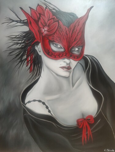 Peinture intitulée "La femme masquée." par Nathalie Chirade, Œuvre d'art originale, Huile