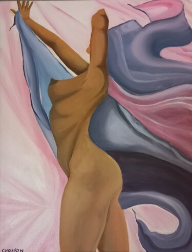 Картина под названием "Iris" - Nathalie Choury, Подлинное произведение искусства, Масло Установлен на Деревянная рама для но…