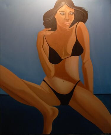 Painting titled "Lucie rêveuse" by Nathalie Choury, Original Artwork, Oil Mounted on Wood Stretcher frame