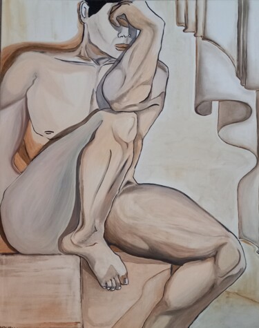 Painting titled "L'homme grecque" by Nathalie Choury, Original Artwork, Oil Mounted on Wood Stretcher frame