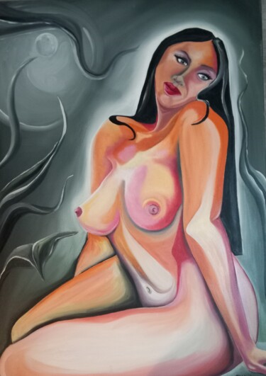 Painting titled "Gitane" by Nathalie Choury, Original Artwork, Oil Mounted on Wood Stretcher frame
