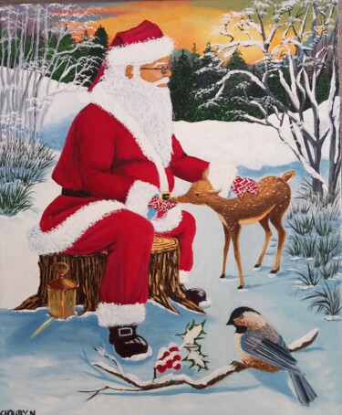 Картина под названием "Le Père Noël dans l…" - Nathalie Choury, Подлинное произведение искусства, Масло Установлен на Деревя…