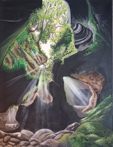 Pittura intitolato "Fantaisie rocheuse" da Nathalie Choury, Opera d'arte originale, Olio Montato su Telaio per barella in le…