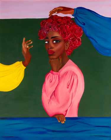 Painting titled "LA DAME AUX CHEVEUX…" by Nathalie Christophe Dao, Original Artwork, Oil Mounted on Wood Stretcher frame