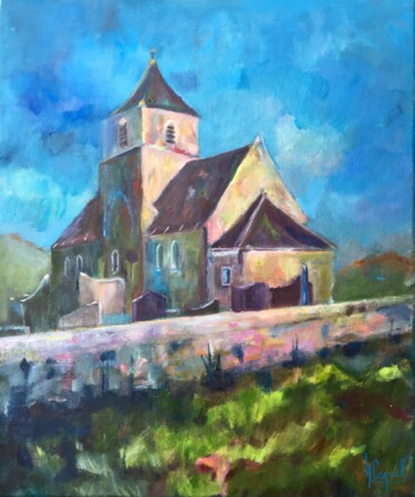 Painting titled ""l'Eglise d'Audress…" by Nathalie Coquel Duvillier, Original Artwork, Oil