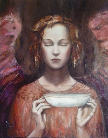 Painting titled ""L'Ange à l'offrand…" by Nathalie Coquel Duvillier, Original Artwork, Oil