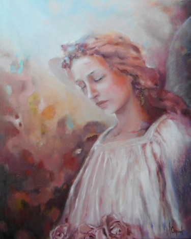 Malerei mit dem Titel ""Ange"" von Nathalie Coquel Duvillier, Original-Kunstwerk, Öl