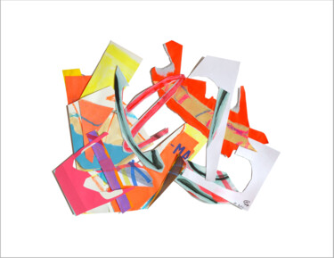 Collages intitolato "Orange 1" da Nathalie Cuvelier Abstraction(S), Opera d'arte originale, Acrilico Montato su Alluminio