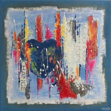 Peinture intitulée "Le coeur bleu" par Nathalie Denis, Œuvre d'art originale, Huile