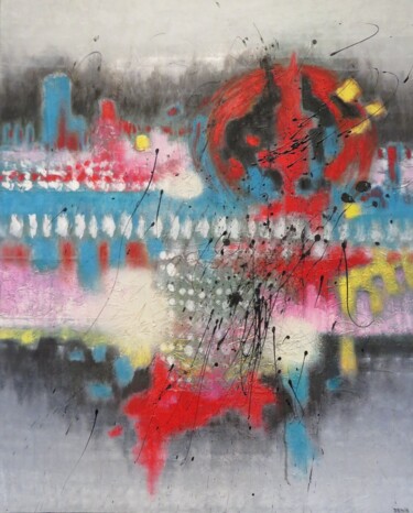 Pintura titulada "Paysage imaginaire 2" por Nathalie Denis, Obra de arte original, Oleo Montado en Bastidor de camilla de ma…