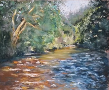 Painting titled "La rivière d'or" by Nathalie Durand (Ndpastelart), Original Artwork, Pastel