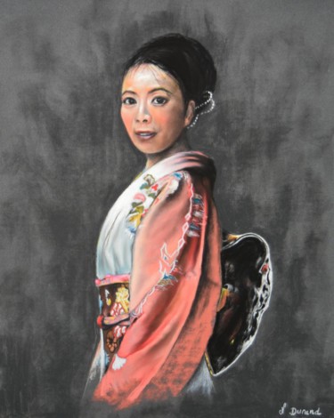 Schilderij getiteld "Geisha ii" door Nathalie Durand (Ndpastelart), Origineel Kunstwerk, Pastel