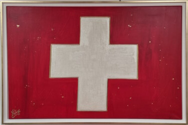 Painting titled "Le Drapeau Suisse,…" by Nathalie Fernandes (Natys), Original Artwork, Acrylic