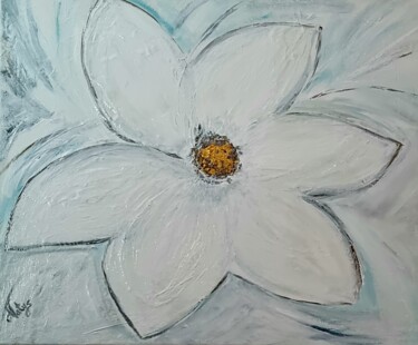 Painting titled "Tiaré fleur blanche…" by Nathalie Fernandes (Natys), Original Artwork, Acrylic Mounted on Wood Stretcher fr…