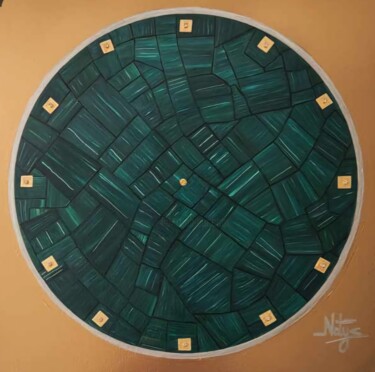 Painting titled "Cadran L. malachite…" by Nathalie Fernandes (Natys), Original Artwork, Acrylic Mounted on Wood Stretcher fr…