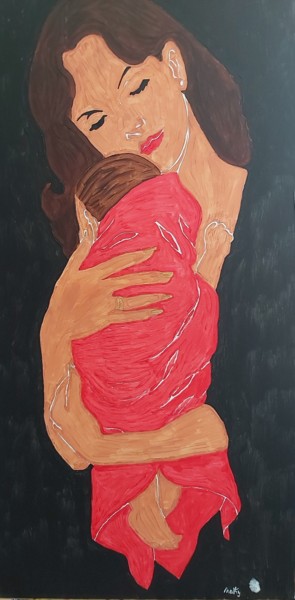 Peinture intitulée "L enfant et la mère" par Nathy ... (Nathy), Œuvre d'art originale, Acrylique