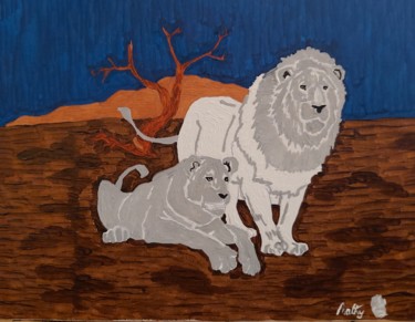 Painting titled "Les lions blancs" by Nathy ... (Nathy), Original Artwork, Acrylic