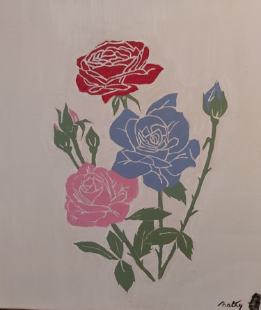 Peinture intitulée "Les rosiers" par Nathy ... (Nathy), Œuvre d'art originale, Acrylique