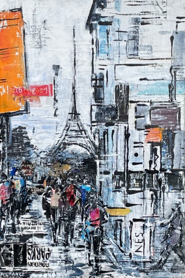 Картина под названием "paris Eiffel 2" - Nathalie Grange, Подлинное произведение искусства, Акрил Установлен на Деревянная р…