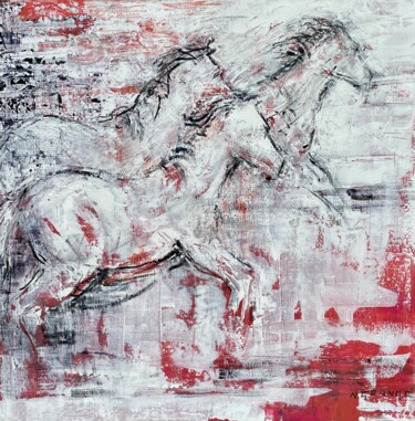 Pintura intitulada "les chevaux" por Nathalie Grange, Obras de arte originais, Acrílico Montado em Armação em madeira
