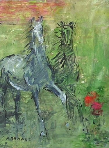 "chevaux et fleurs" başlıklı Tablo Nathalie Grange tarafından, Orijinal sanat, Akrilik Ahşap Sedye çerçevesi üzerine monte e…