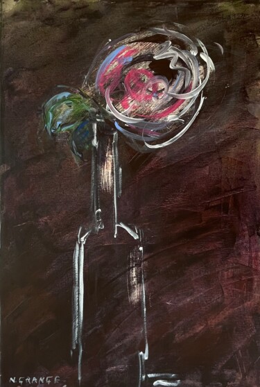 Painting titled "la rose 1" by Nathalie Grange, Original Artwork, Acrylic Mounted on Wood Stretcher frame