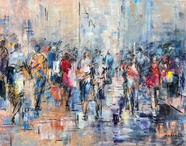 Картина под названием "scène de rue 1" - Nathalie Grange, Подлинное произведение искусства, Акрил Установлен на Деревянная р…