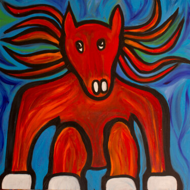 Painting titled "Crazy Horse" by Nathalie Gribinski, Original Artwork, Acrylic Mounted on Wood Stretcher frame