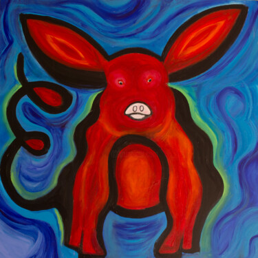 Картина под названием "Piggy Boy" - Nathalie Gribinski, Подлинное произведение искусства, Акрил Установлен на Деревянная рам…