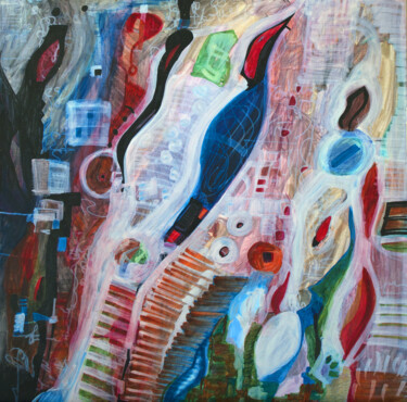 제목이 "Blue Bird"인 미술작품 Nathalie Gribinski로, 원작, 아크릴 나무 들것 프레임에 장착됨