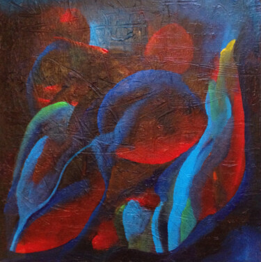 Painting titled "Blue Fire" by Nathalie Gribinski, Original Artwork, Acrylic Mounted on Wood Stretcher frame