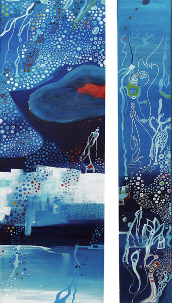 Картина под названием "Under Water Feast" - Nathalie Gribinski, Подлинное произведение искусства, Акрил Установлен на Деревя…