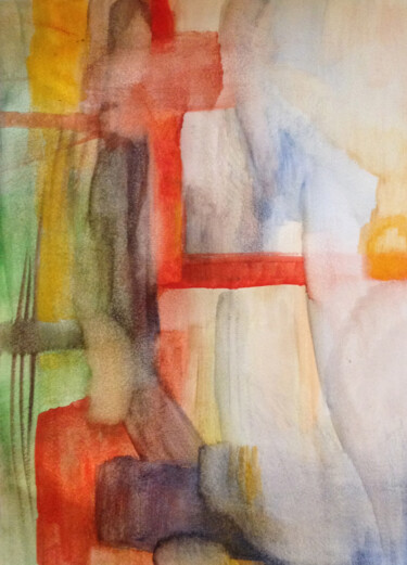 Painting titled "Red Cross" by Nathalie Gribinski, Original Artwork, Watercolor