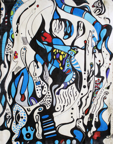 Peinture intitulée "Blue Shade" par Nathalie Gribinski, Œuvre d'art originale, Huile