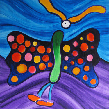 Schilderij getiteld "Pearled Butterfly" door Nathalie Gribinski, Origineel Kunstwerk, Acryl Gemonteerd op Frame voor houten…