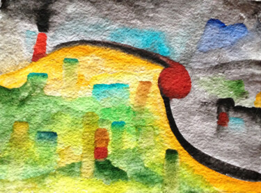 Malerei mit dem Titel "Yellow Valley" von Nathalie Gribinski, Original-Kunstwerk, Aquarell