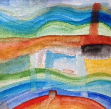 Painting titled "Rainbow Wave" by Nathalie Gribinski, Original Artwork, Watercolor