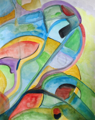 Painting titled "From the Plane" by Nathalie Gribinski, Original Artwork, Watercolor