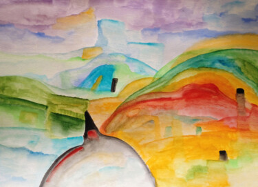 Painting titled "Dunes of Silence" by Nathalie Gribinski, Original Artwork, Watercolor
