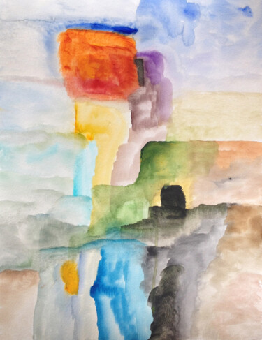 Painting titled "Menhir" by Nathalie Gribinski, Original Artwork, Watercolor