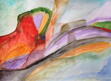 Malerei mit dem Titel "Red Mountain" von Nathalie Gribinski, Original-Kunstwerk, Aquarell