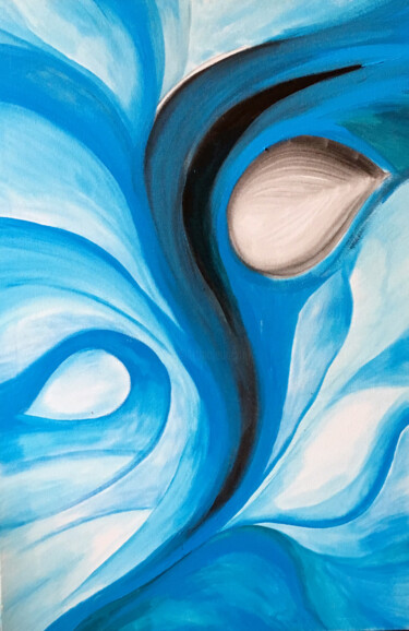 Painting titled "Blue Flower" by Nathalie Gribinski, Original Artwork, Acrylic Mounted on Wood Stretcher frame